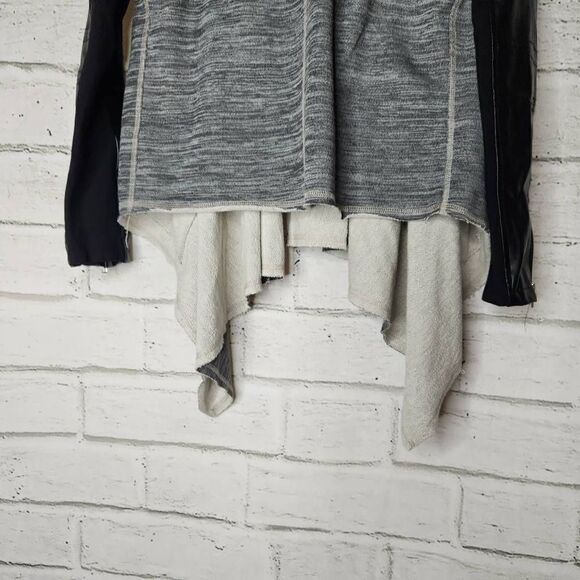 BlankNYC Waterfall Faux Leather Knit Drape Jacket Black Gray Size Small - Picture 11 of 15